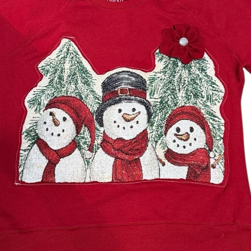 Upcycled Snowman Sweatshirt with Floral Detail - Picture 9 of 12